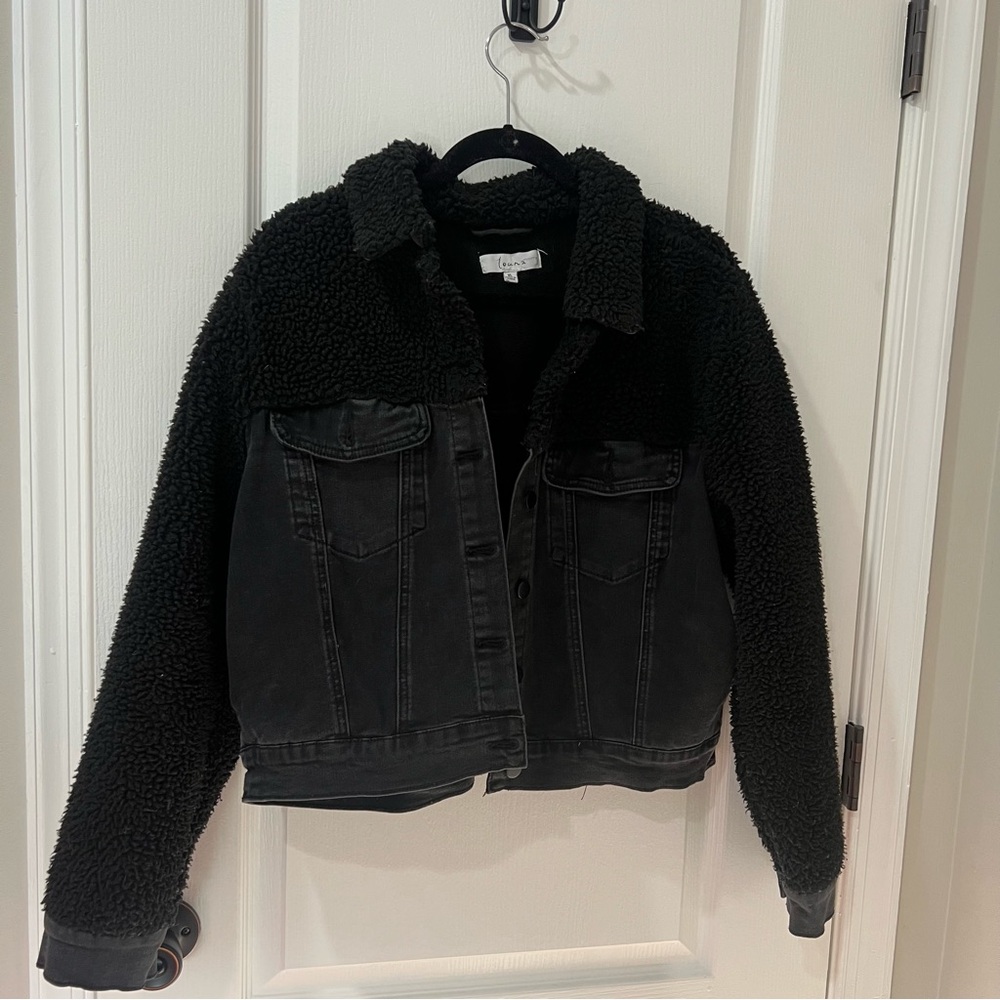 Black Sherpa-Lined Teddy Denim Jacket